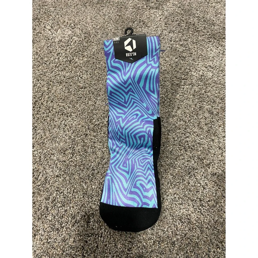 Rock Em Crew Socks Unisex S/M Blue Teal NWT Psychedelic Swirl Athletic Socks